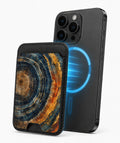 Blue Tiger Eye Stone MagSafe card holder attached to a compatible iPhone