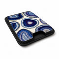 Blue Purple Agate Geode MagSafe card holder showing the angled leather surface