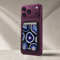 Blue Agate Geode MagSafe card holder showing the detailed leather finish