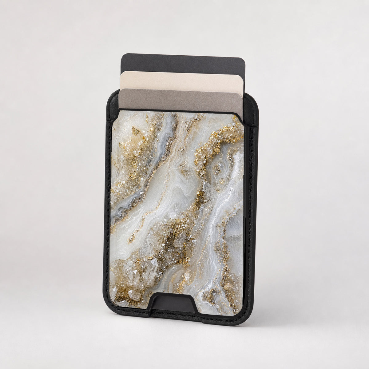 White Gold Agate Marble MagSafe card holder showing the patterned front