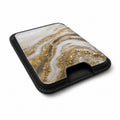 Cream Gold Geode Marble MagSafe card holder showing the angled leather surface