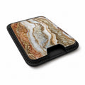 Rose Gold Agate Marble MagSafe card holder showing the angled leather surface