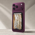 Rose Gold Agate Marble MagSafe card holder showing the detailed leather finish