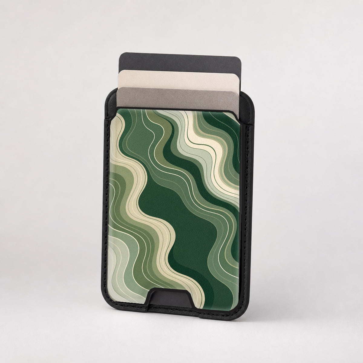 Sage Green Layered Waves MagSafe card holder showing the patterned front