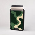 Forest Green Abstract Wave MagSafe card holder showing the patterned front
