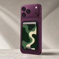 Forest Green Abstract Wave MagSafe card holder showing the detailed leather finish