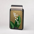 Lily of the Valley on Olive MagSafe card holder showing the patterned front