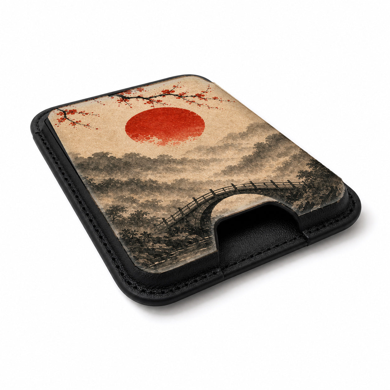 Third view of the  MagSafe card holder showing the angled leather surface