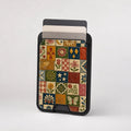 Vintage Folk Tile Patchwork MagSafe card holder showing the patterned front