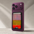 Rose Olive Scarlet Color Block MagSafe card holder showing the detailed leather finish