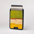 Chartreuse Cream Golden Yellow Color Block MagSafe card holder showing the patterned front