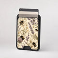 Lavender Bumblebee Botanical MagSafe card holder showing the patterned front