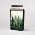 Misty Evergreen Forest MagSafe card holder showing the patterned front