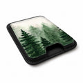 Misty Evergreen Forest MagSafe card holder showing the angled leather surface