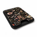 Dark Cottage Garden Floral MagSafe card holder showing the angled leather surface