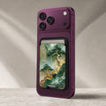 Asian Jade Landscape MagSafe card holder showing the detailed leather finish
