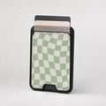 Sage Green Wavy Checkerboard MagSafe card holder showing the patterned front