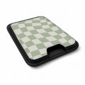 Sage Green Wavy Checkerboard MagSafe card holder showing the angled leather surface