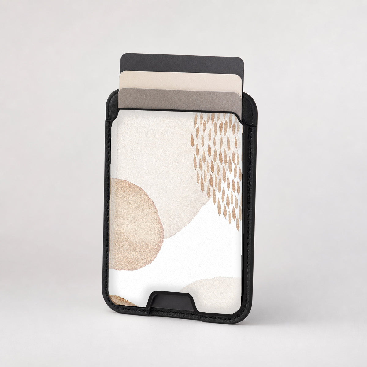 Beige Abstract Pebble MagSafe card holder showing the patterned front