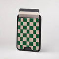 Green Cream Checkerboard MagSafe card holder showing the patterned front