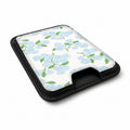Blue Hydrangea Botanical MagSafe card holder showing the angled leather surface