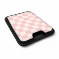 Soft Blush Wavy Checkerboard MagSafe card holder showing the angled leather surface