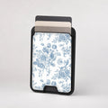 Blue Chinoiserie Rose MagSafe card holder showing the patterned front