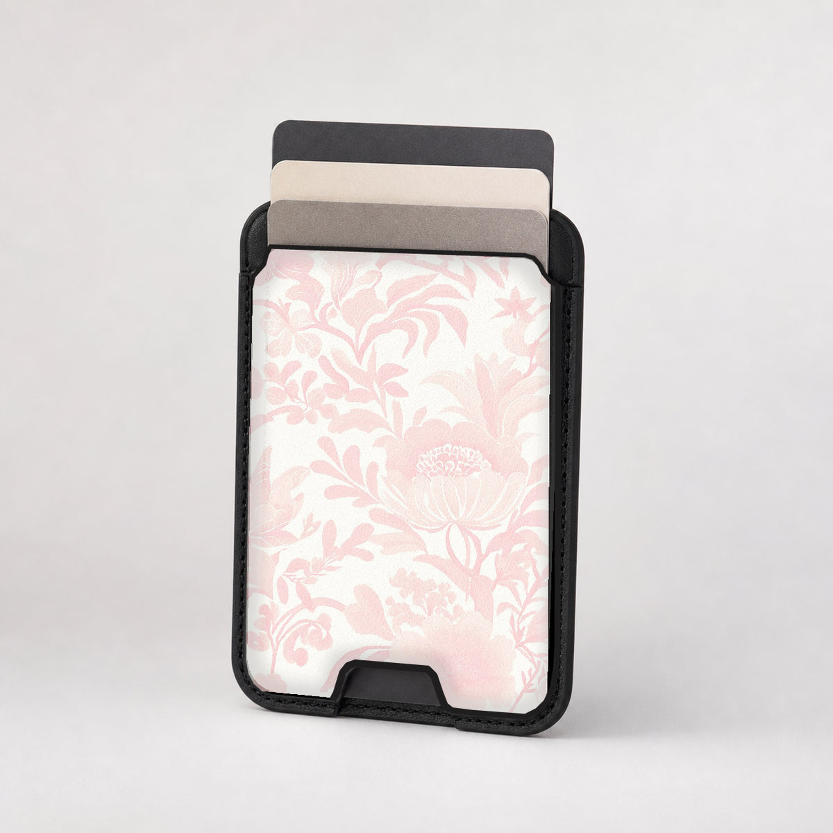 Blush Pink Chinoiserie Floral MagSafe card holder showing the patterned front
