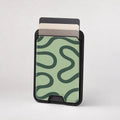 Sage Green Retro Swirl MagSafe card holder showing the patterned front