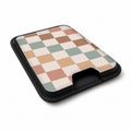 Pastel Multicolor Checkerboard MagSafe card holder showing the angled leather surface