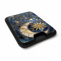 Celestial Sun Moon Compass MagSafe card holder showing the angled leather surface