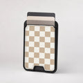Beige Checkerboard MagSafe card holder showing the patterned front