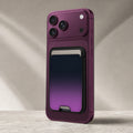 Navy Purple Ombre Gradient MagSafe card holder showing the detailed leather finish