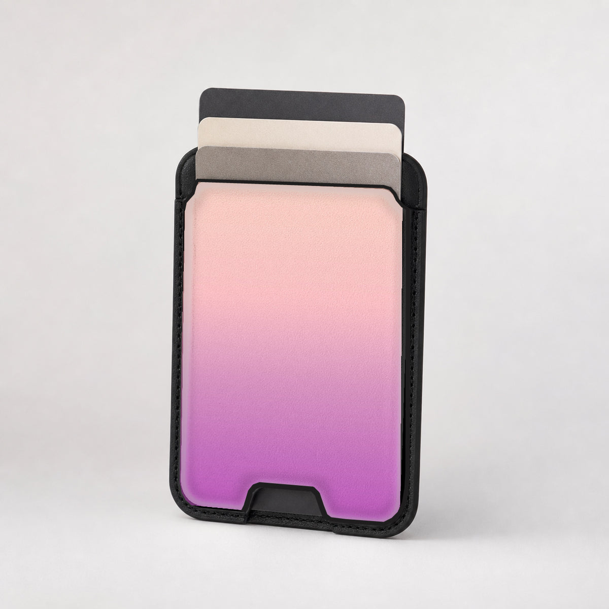 Pink Purple Ombre Gradient MagSafe card holder showing the patterned front