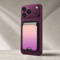 Pink Purple Ombre Gradient MagSafe card holder showing the detailed leather finish