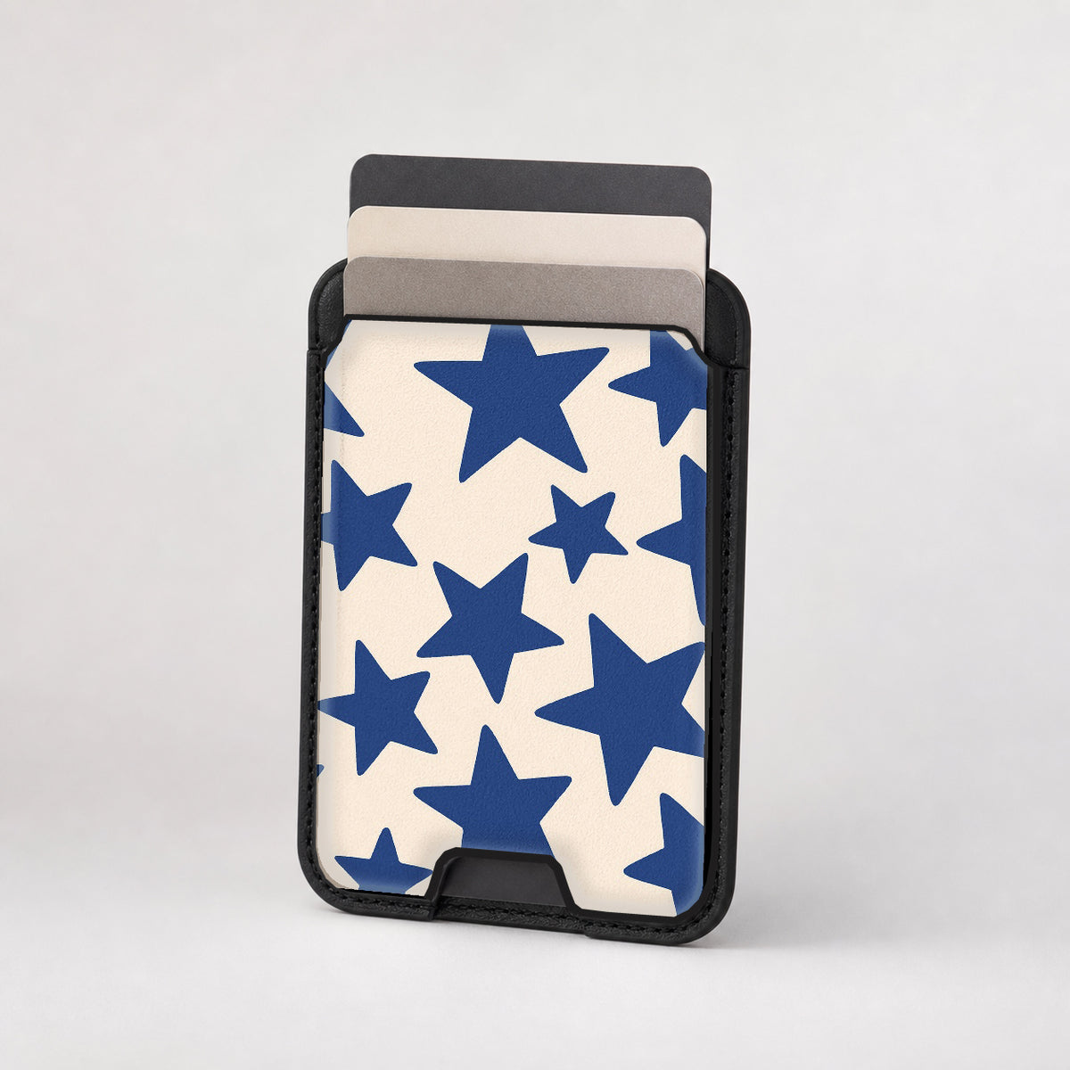 Blue Star Pattern MagSafe card holder showing the patterned front