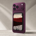 Burgundy Cream Abstract Animal Print MagSafe card holder showing the detailed leather finish