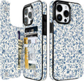 Blue Porcelain Floral Flip Wallet Case for iPhone 17–14 – Card Holder & Kickstand - iPhone 15 Pro Max exact model view, non-MagSafe double-buckle wallet case [OB558-iPhone-15-Pro-Max-B0GVDRFT8L]