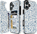 Blue Porcelain Floral Flip Wallet Case for iPhone 17–14 – Card Holder & Kickstand - iPhone 16 Plus exact model view, non-MagSafe double-buckle wallet case [OB558-iPhone-16-Plus-B0GVD45HB1]