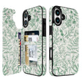 Floral Flip Wallet Case for iPhone 17–14 with Card Holder – Kickstand - iPhone 16 exact model view, non-MagSafe double-buckle wallet case [OB899-iPhone-16-LOCAL]