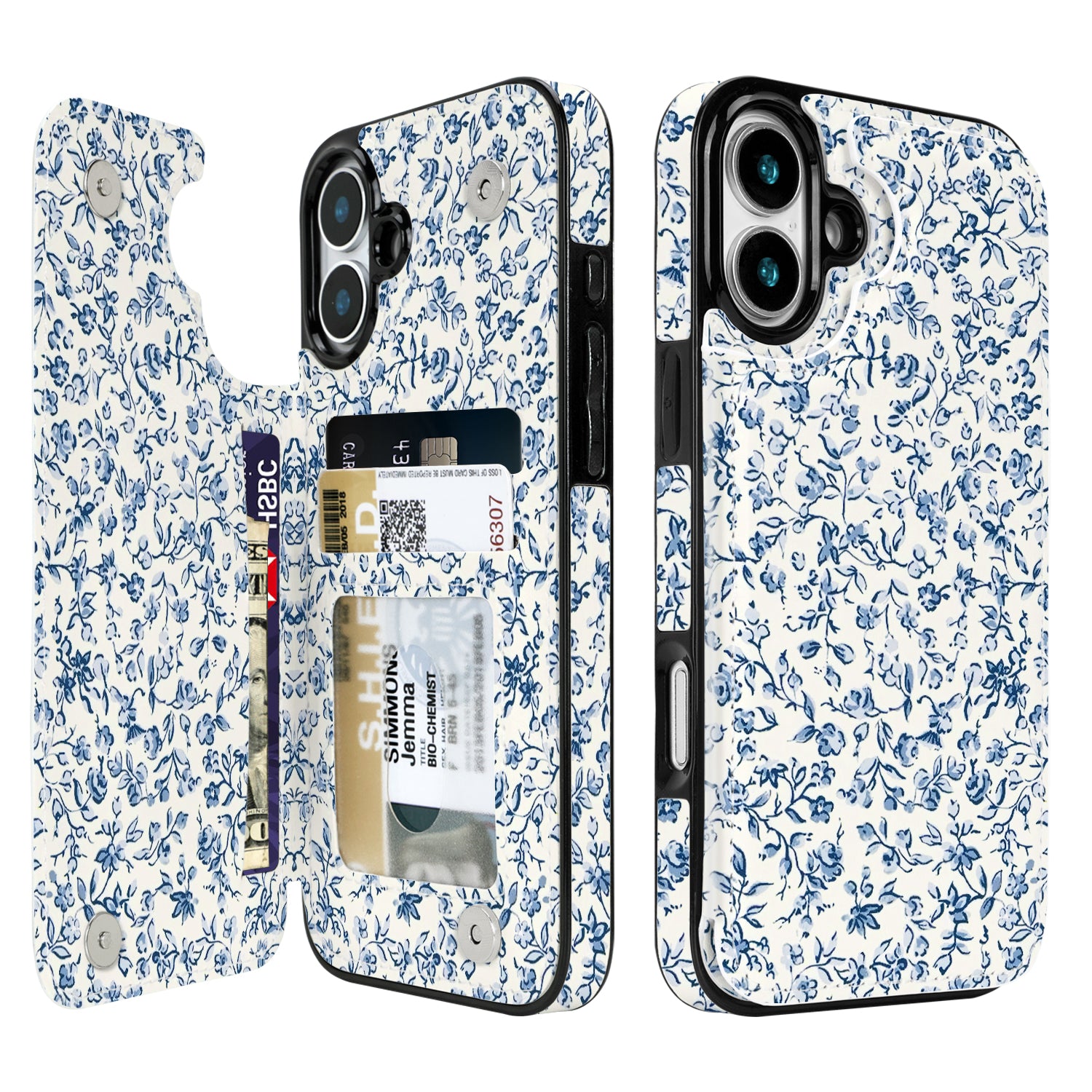 Blue Porcelain Floral Flip Wallet Case for iPhone 17–14 – Card Holder & Kickstand – product image 2