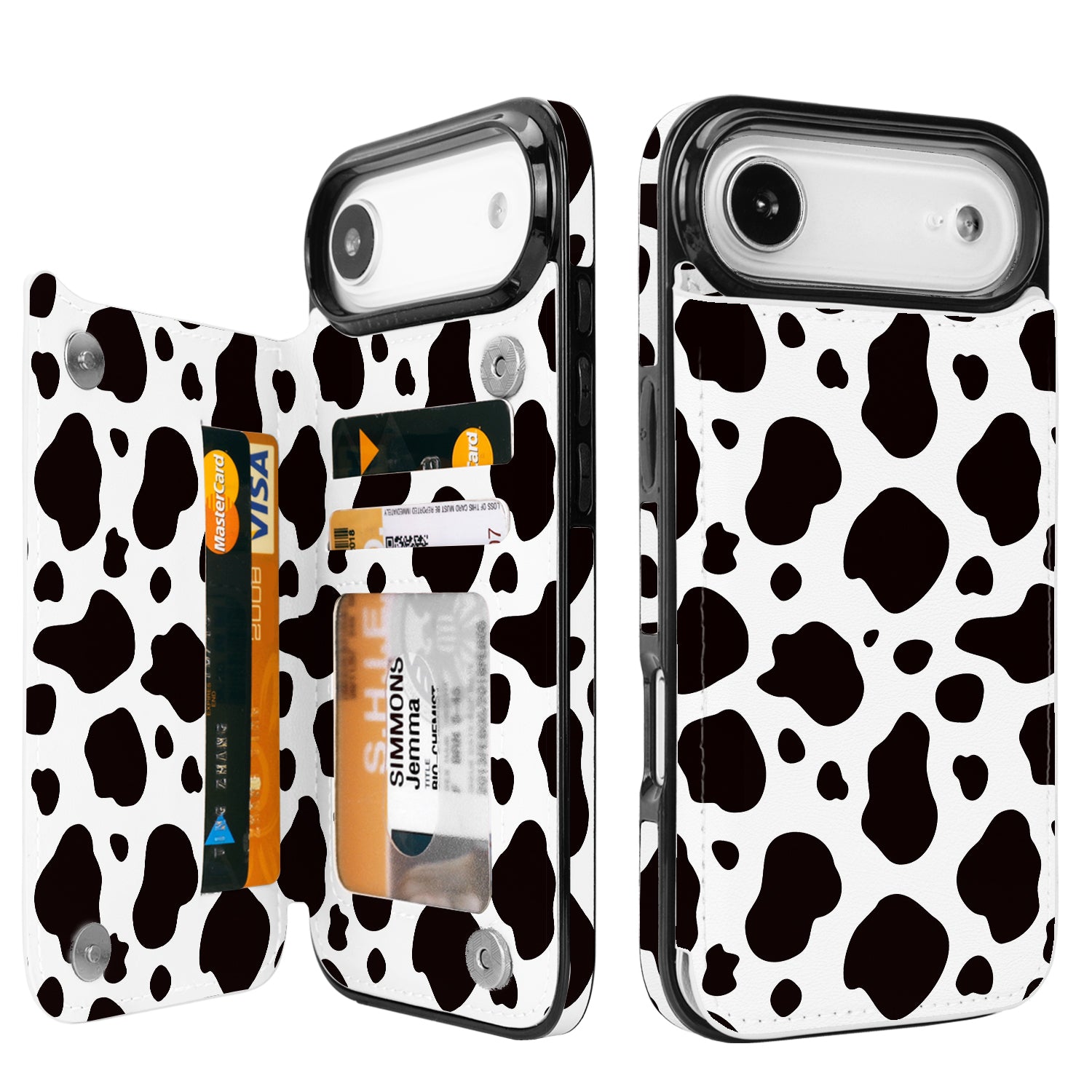 Black & White Cow Print Flip Wallet Case for iPhone 17–14 – Card Holder & Kickstand – product image 4