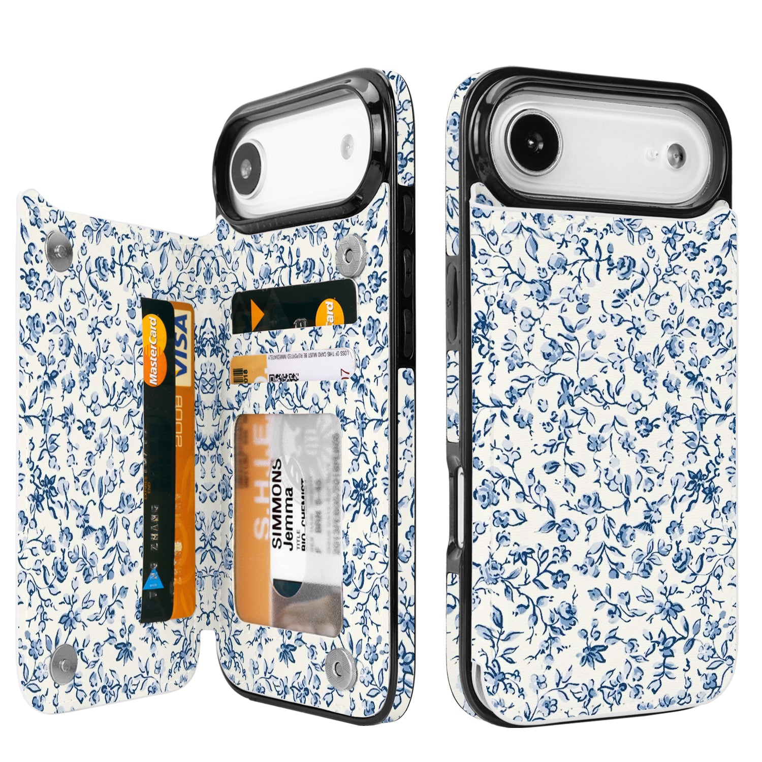 Blue Porcelain Floral Flip Wallet Case for iPhone 17–14 – Card Holder & Kickstand – product image 9