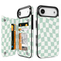 Mint Wavy Checkerboard Flip Wallet Case for iPhone 17–14 – Card Holder & Kickstand – product view 8