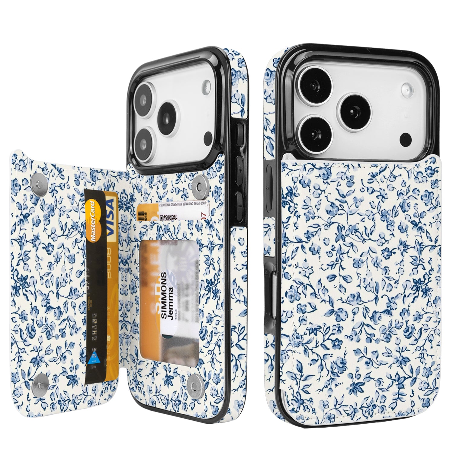 Blue Porcelain Floral Flip Wallet Case for iPhone 17–14 – Card Holder & Kickstand – product image 8