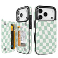 Mint Wavy Checkerboard Flip Wallet Case for iPhone 17–14 – Card Holder & Kickstand – product view 2