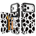 Black & White Cow Print Flip Wallet Case for iPhone 17/16/15/14 Series - black and white cow print pattern with card holder