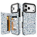 Blue Porcelain Floral Flip Wallet Case for iPhone 17/16/15/14 Series - blue porcelain floral pattern with card holder