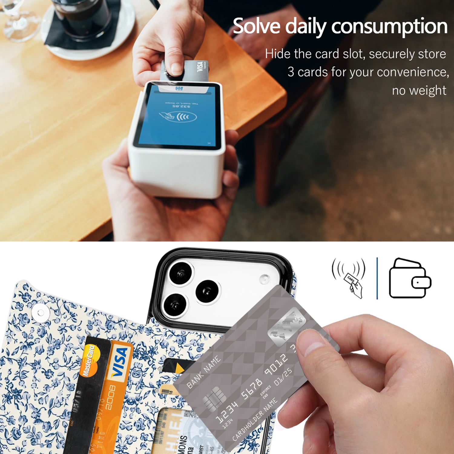Blue Porcelain Floral Flip Wallet Case for iPhone 17–14 – Card Holder & Kickstand – product image 4
