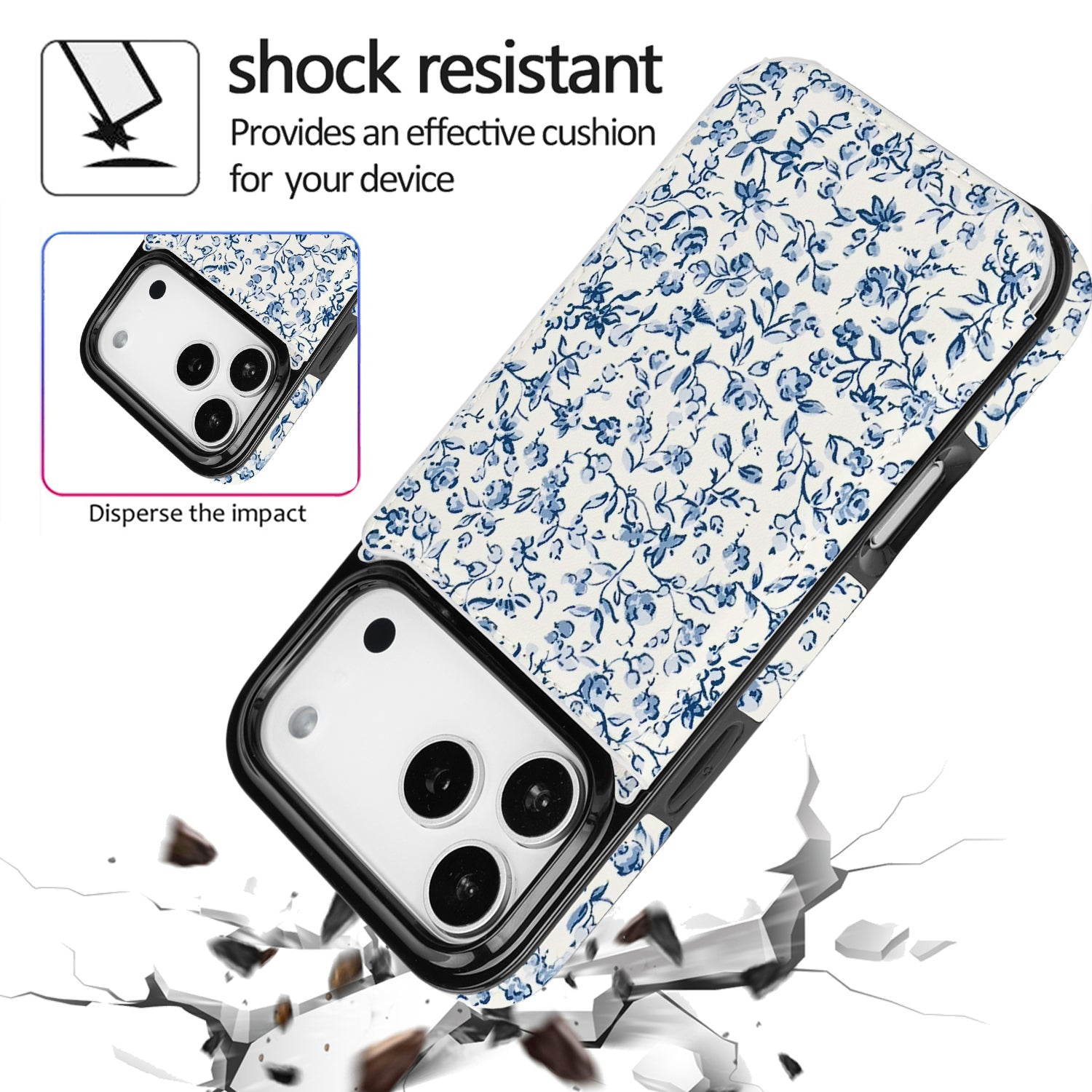 Blue Porcelain Floral Flip Wallet Case for iPhone 17–14 – Card Holder & Kickstand – product image 5